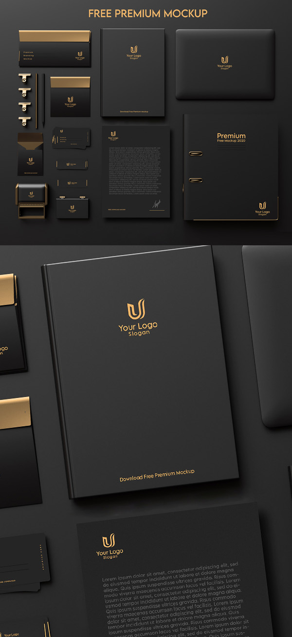 Free Dark & Gold Stationery / Branding Mockup Free Dark & Gold Stationery / Branding Mockup