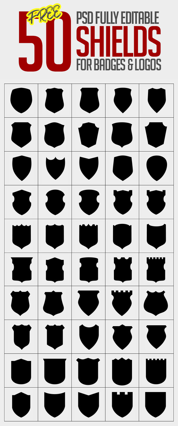 Free 50 Shields For Badges and Logos (PSD) Free 50 Shields For Badges and Logos (PSD)