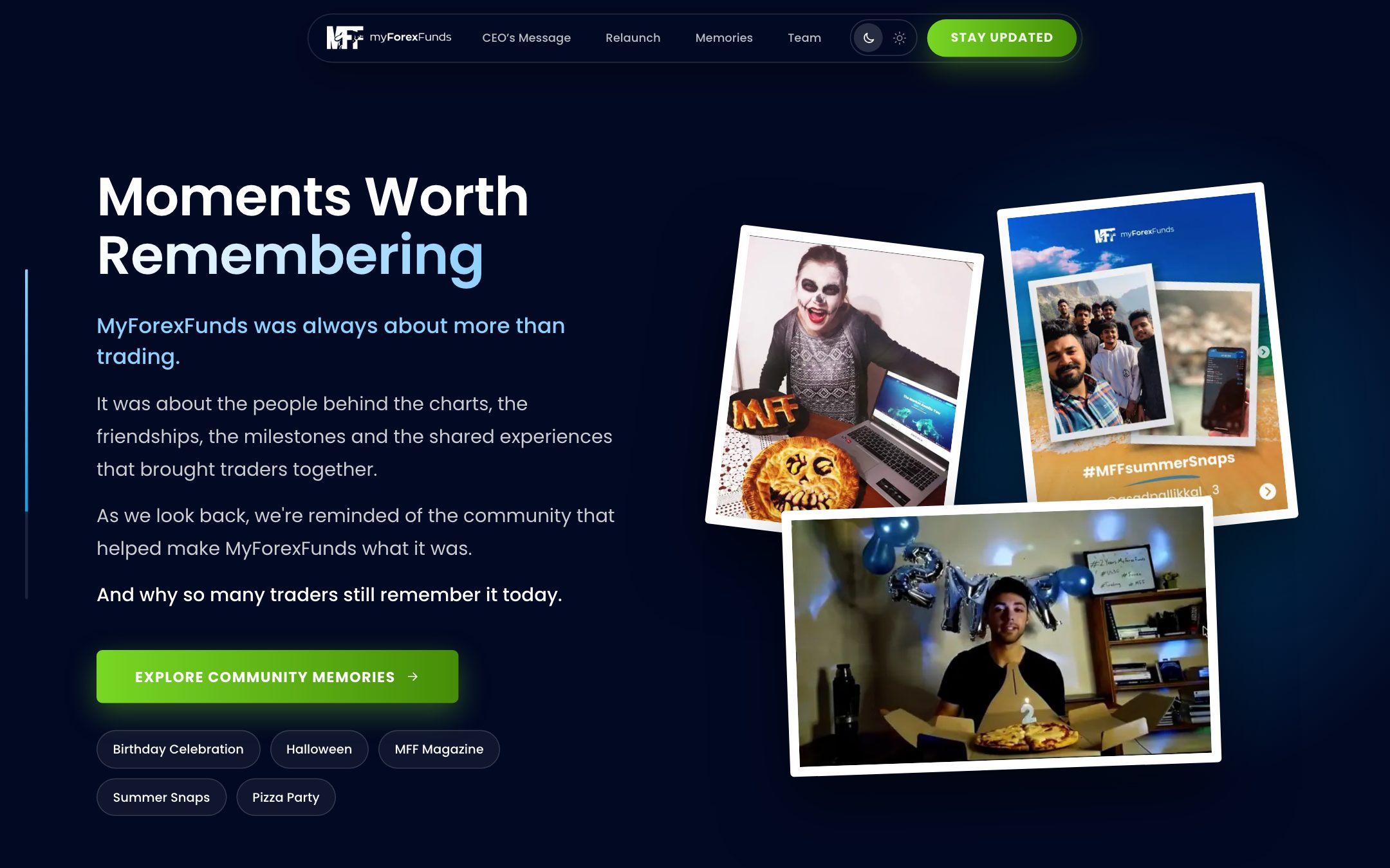 The memories section in the dark theme