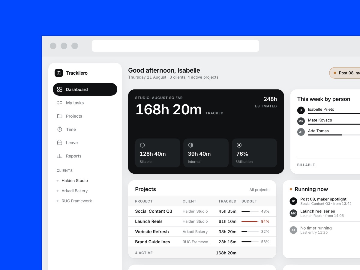 Trackilero, UI design by Iordanis Passas